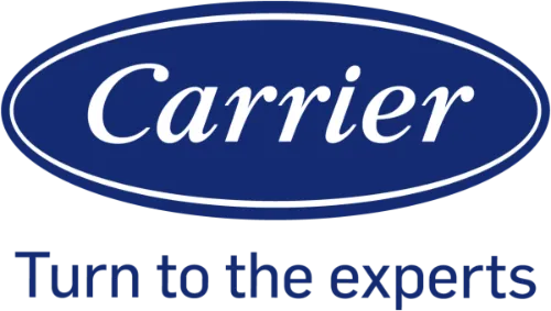 Carrier logo in dark blue oval with white text and tagline "Turn to the experts".